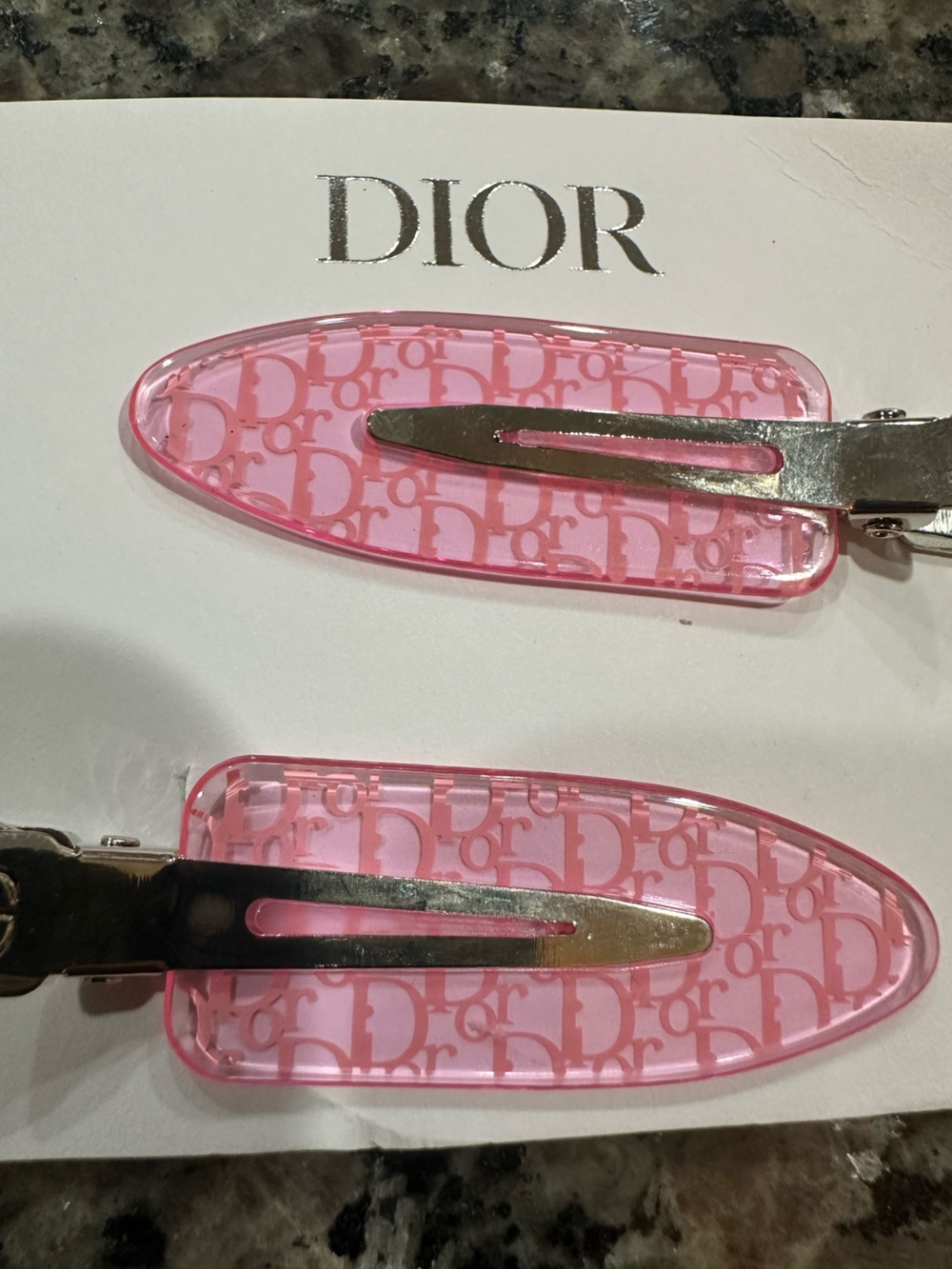 Dior Pink Logo Resin Snap Hair Clips - Set of 2 - Picture 5 of 6